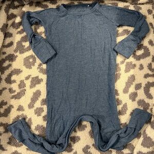 Little Sleepies Heather Blue Ribbed Crescent Zippy - 6-12 Months